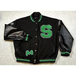 Shein Letter Patch Jacket Unisex Size S/EU36/US4 Black & Green Good Condition‎